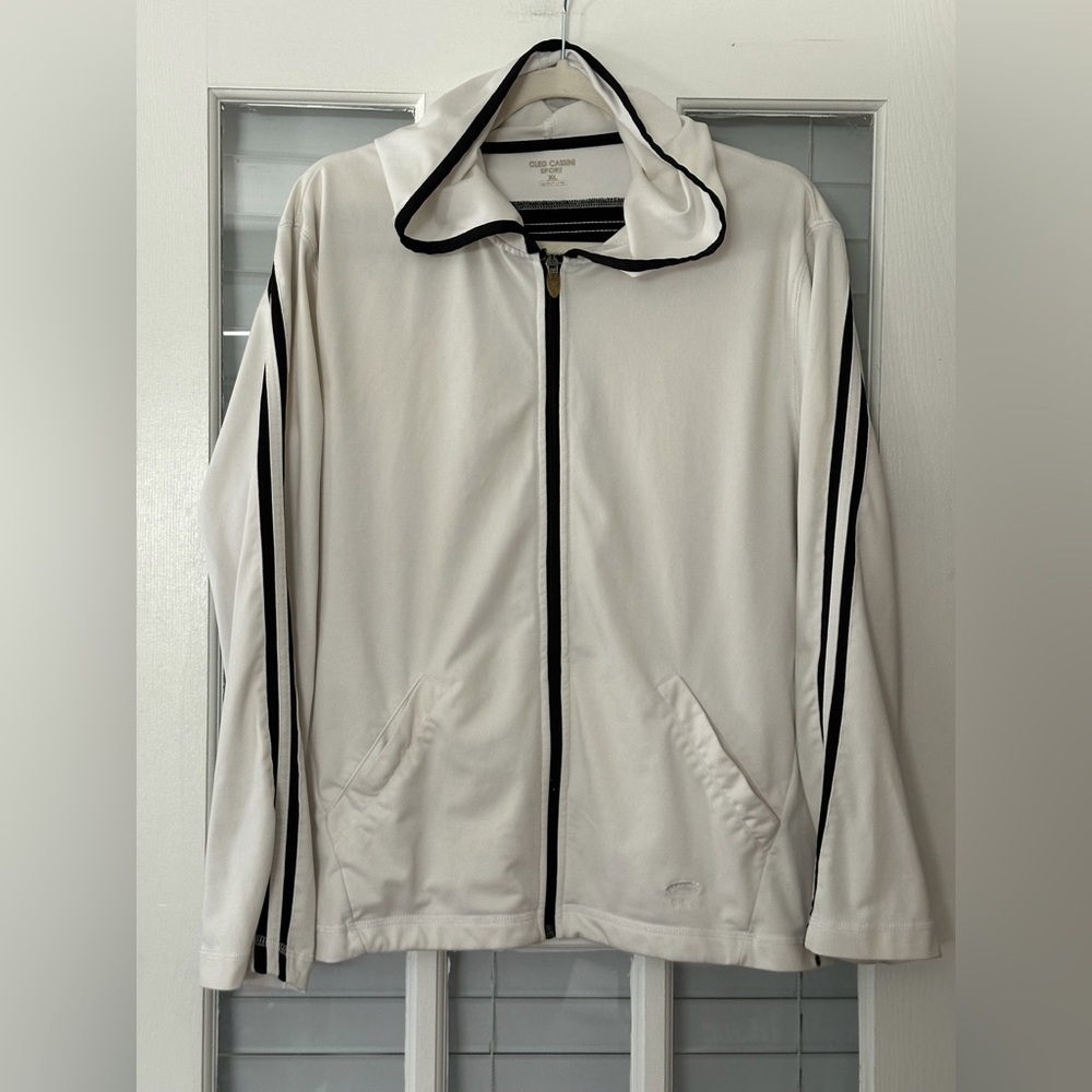 Oleg Cassini Sport Women’s XL White Black Stripe Zip Track Jacket | SKU 0360